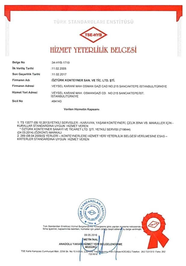 TSE Hizmet Yeterlilik Belgesi